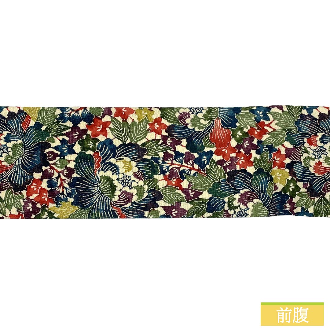 Nagoya obi, genuine silk, S-rank, Nagoya tailoring, Berlin blue, Kyo-bingata, bingata style, floral pattern, obi length 358cm, all-over pattern, casual, blue, 1124011922317