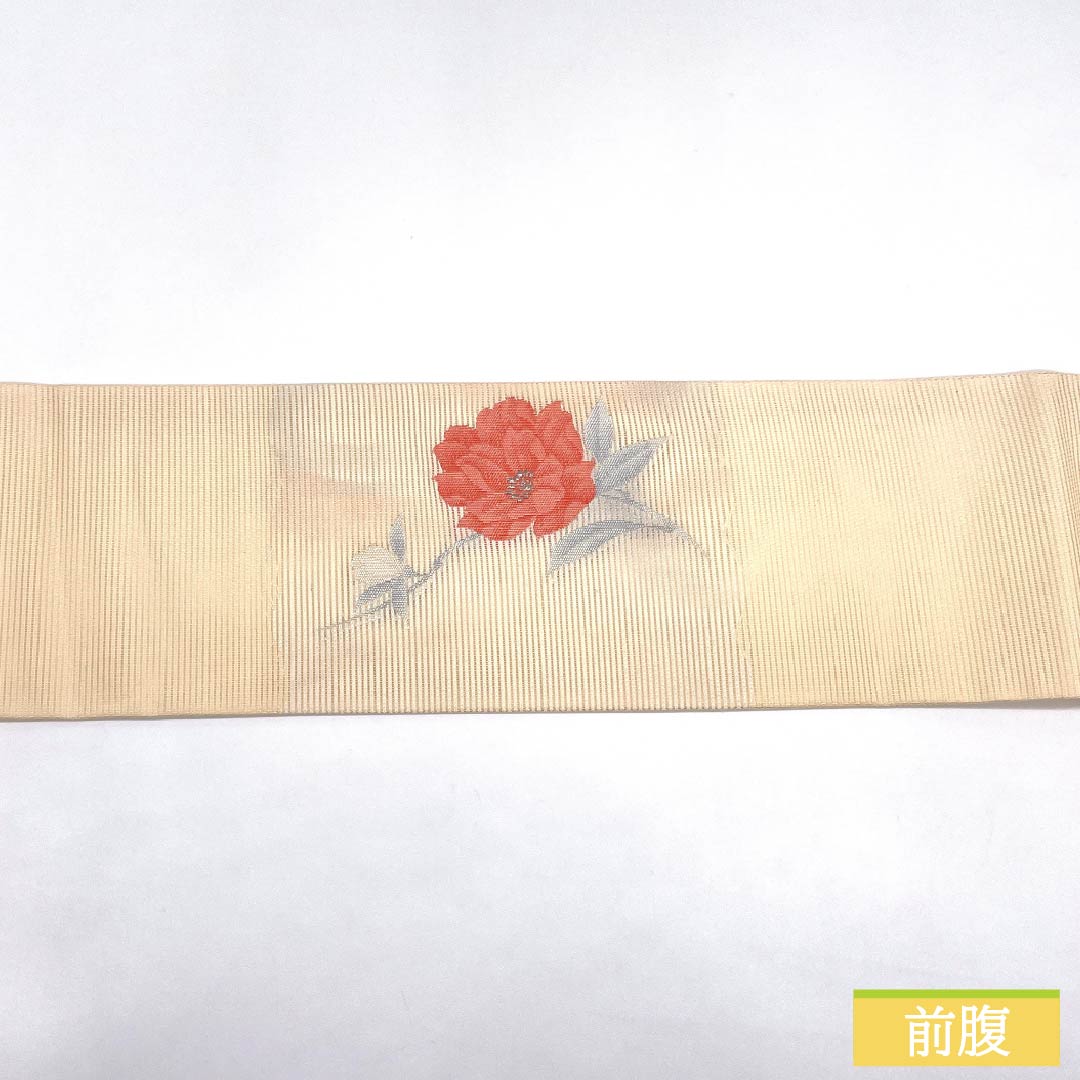 名古屋帯 正絹 Aランク 薄肉色（うすにくいろ） 夏帯 洋花 花柄 帯丈349cm ポイント柄 セミフォーマル クリーム系 1124011403315 名古屋仕立て