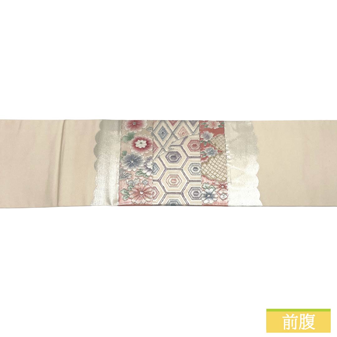 名古屋帯 正絹 Aランク 名古屋仕立て 生成り色（きなりいろ） 古典柄 帯丈362cm ポイント柄 セミフォーマル 白系 1124012803311