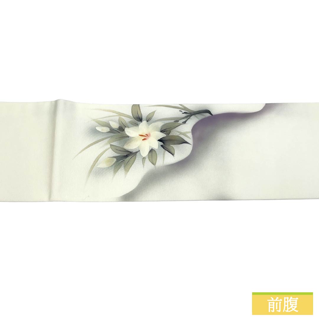 Nagoya Obi, Pure Silk, A Rank, Nagoya Tailored, Milky White, Shioze, Western Floral Pattern, Obi Length 352cm, Partial Pattern, Casual, White Tone, 1124011753311