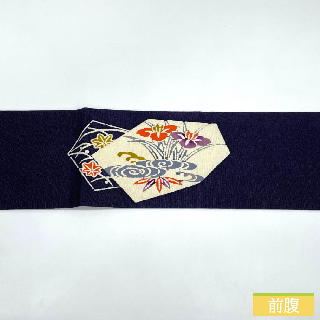 Nagoya obi, genuine silk, Rank A, Kachiiro (dark blue/brown), katazome, chirimen fabric, classic pattern, obi length 365cm, point pattern, casual, purple-ish, 1124011493320, Nagoya tailoring