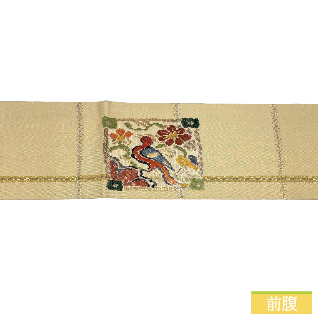 名古屋帯 正絹 Sランク 名古屋仕立て 桑色白茶色（くわいろしろちゃいろ） 格子 抽象柄 帯丈362cm ポイント柄 セミフォーマル ベージュ系 1124012242325