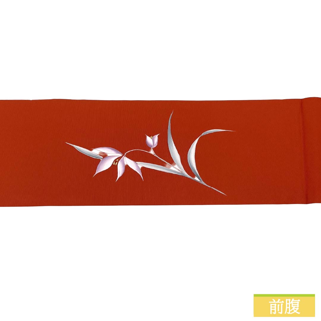Nagoya obi, genuine silk, A rank, Nagoya tailoring, deep autumn leaf color, dyed obi, Shioze, abstract floral pattern, obi length 352cm, partial pattern, semi-formal, vermilion family, 1124011863316
