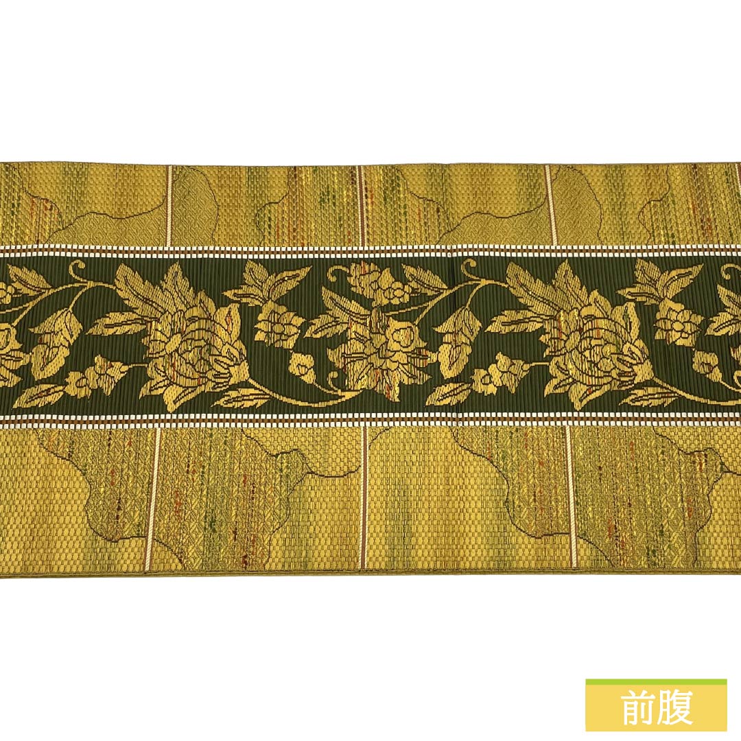 名古屋帯 正絹 Sランク 松葉仕立て 黄土色（おうどいろ） 唐花模様 古典柄 帯丈362cm 六通 カジュアル 黄系 1124011872323