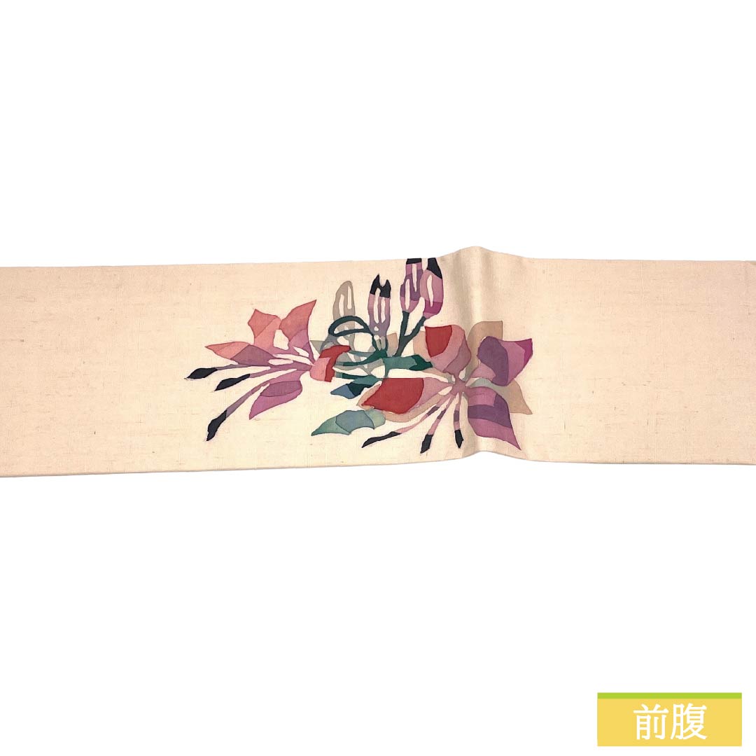 Nagoya Obi Silk S Rank Nagoya Tailored Light Pinkish Brown Batik Abstract Floral Pattern Artist Piece Obi Length 395cm Partial Pattern Casual Pink System 1124011712413