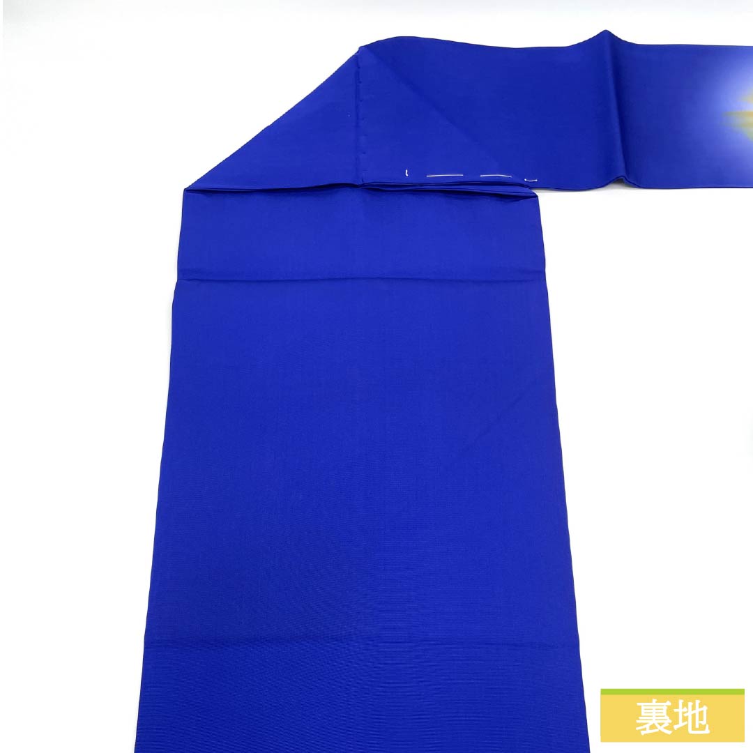 Nagoya obi, genuine silk, A rank, bellflower color (kikyō-iro), dyed obi, shioze, landscape pattern, obi length 361cm, focal pattern, semi-formal, blue tones, 1124011463317, Nagoya-style tailoring