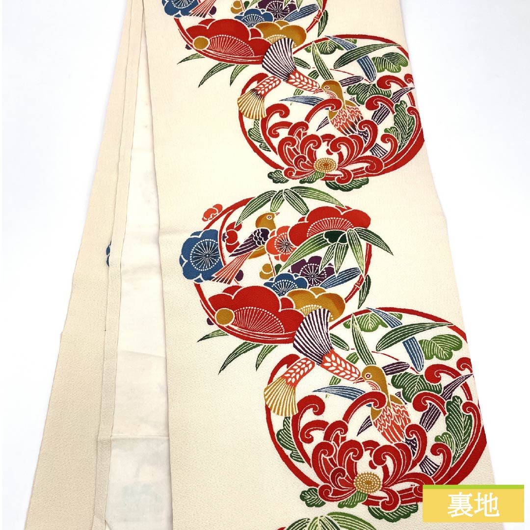Nagoya obi, genuine silk, B rank, milky white, Kyoto bingata, floral, classic pattern, obi length 363cm, full pattern, casual, white, 1124011224311, Matsuba-style tailoring