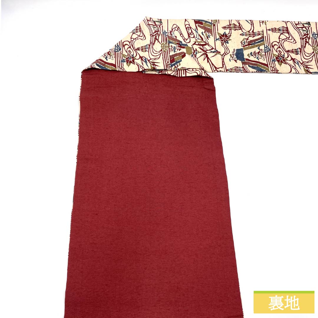 Nagoya obi, genuine silk, A rank, cream (neri-iro), plant-dyed, landscape painting, obi length 351cm, point pattern, casual, beige family, 1124011113325, Nagoya tailoring