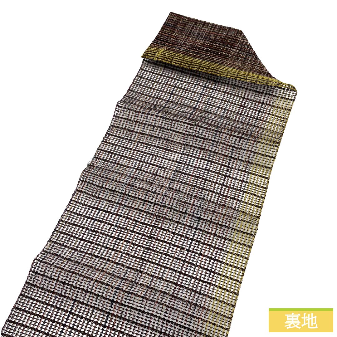 名古屋帯 正絹 Sランク 松葉仕立て 焦色（こがれいろ） 夏帯 菱つなぎ 帯丈366cm ポイント柄 カジュアル 茶系 1124012882314