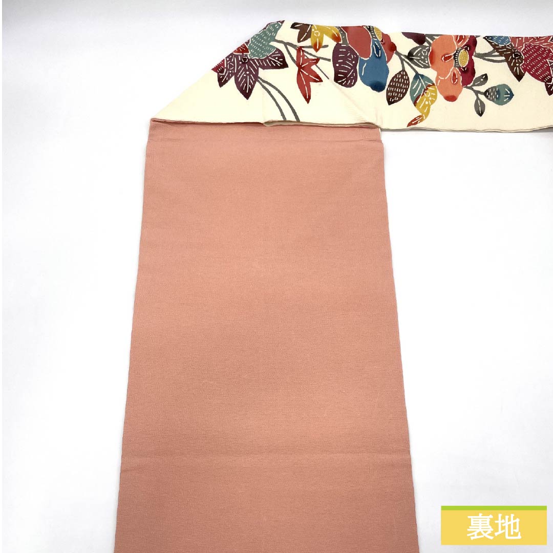 Nagoya obi, genuine silk, A rank, milky white, Kyo-bingata, dawn pink, floral pattern, obi length 345cm, rokkutsu, casual, white, 1124011073311, Nagoya tailoring