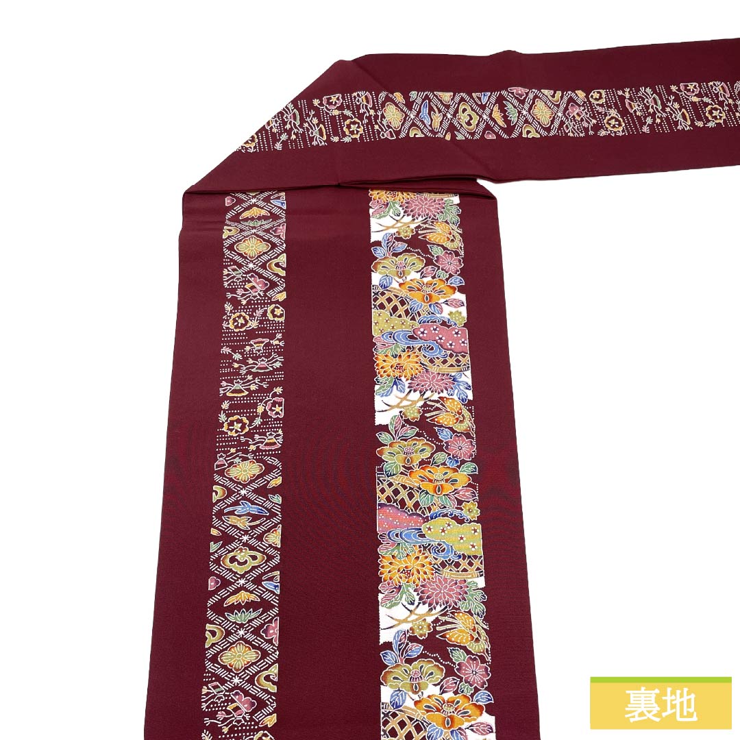 Nagoya obi, genuine silk, Rank A, Nagoya tailoring, Mokuran-iro (pale yellow), Kyo-bingata, stripes, classical pattern, obi length 360cm, full-width pattern, casual, purple-tones, 1124011693320