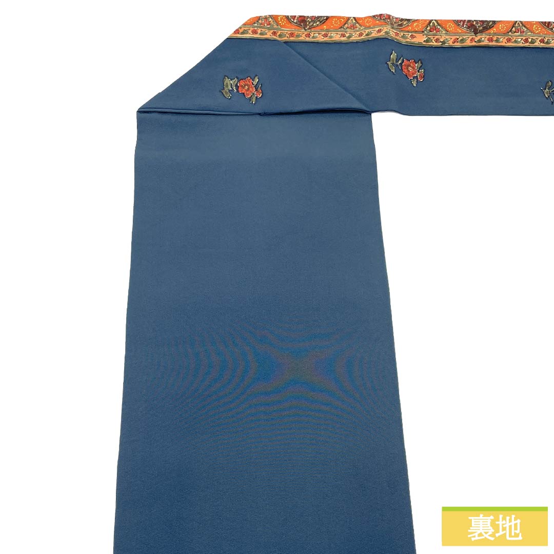 Nagoya obi, genuine silk, S rank, Nagoya tailoring, dark bluish gray, dyed obi, sarasa pattern, obi length 350cm, rokutsu, casual, navy blue system, 1124011882318