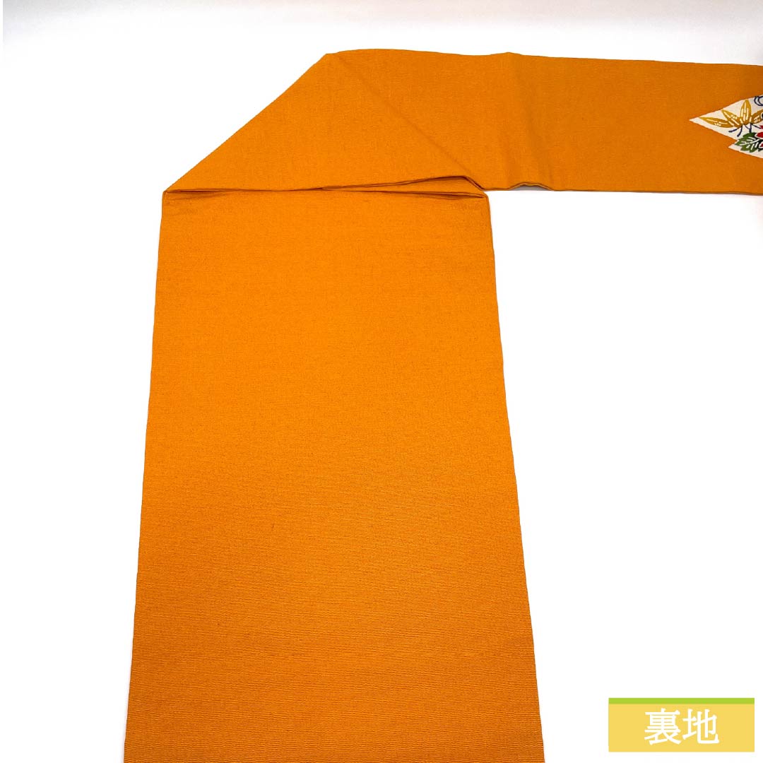 Nagoya obi, genuine silk, Rank A, orange, stencil-dyed, chirimen fabric, classic pattern, obi length 350cm, partial pattern, casual, orange-toned, 1124011483326, Nagoya style tailoring