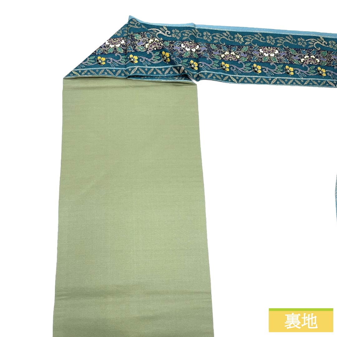 名古屋帯 正絹 Aランク 名古屋仕立て 深藍色（ふかきあいいろ） 更紗 縞 長尺 帯丈407cm 全通 セミフォーマル 青系 1124011643417