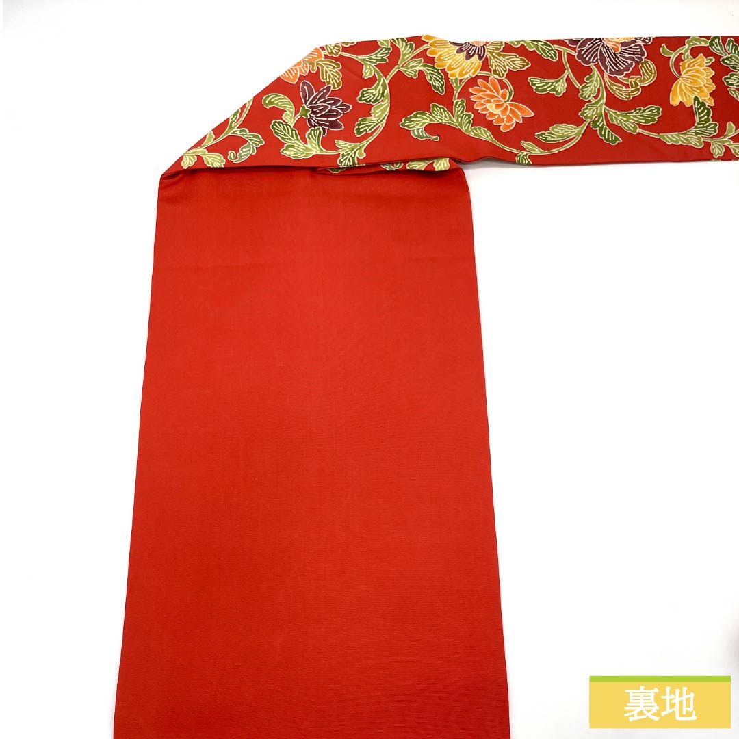 Nagoya Obi, Pure Silk, Rank A, Akabeni-iro (Crimson Red), Kyo-Bingata, Floral Pattern, Obi Length 346cm, Zentsu, Casual, Red Tones, 1124011163312, Nagoya Tailored