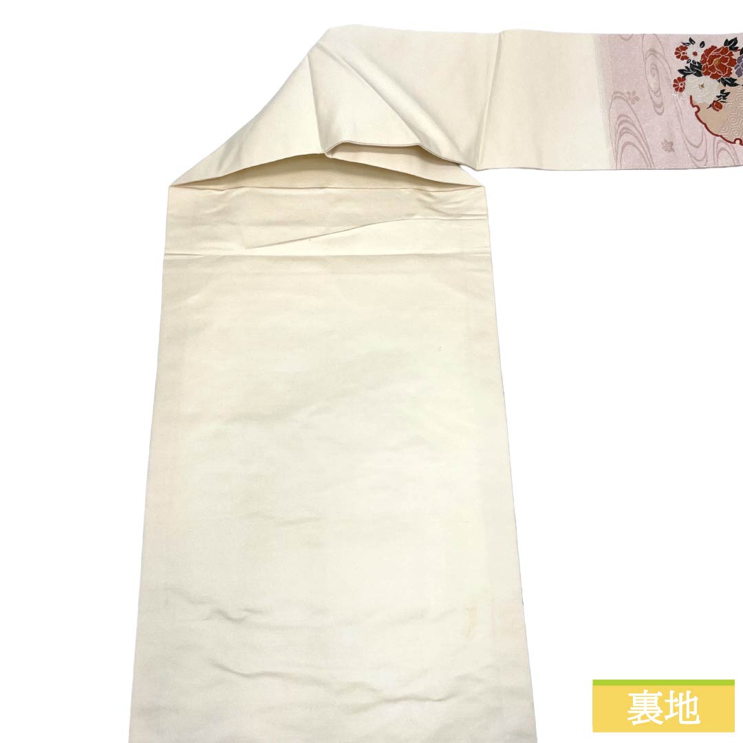 名古屋帯 正絹 Aランク 名古屋仕立て 薄桜色（うすさくらいろ） 古典柄 雪輪 花 帯丈356cm ポイント柄 セミフォーマル ピンク系 1124012523313