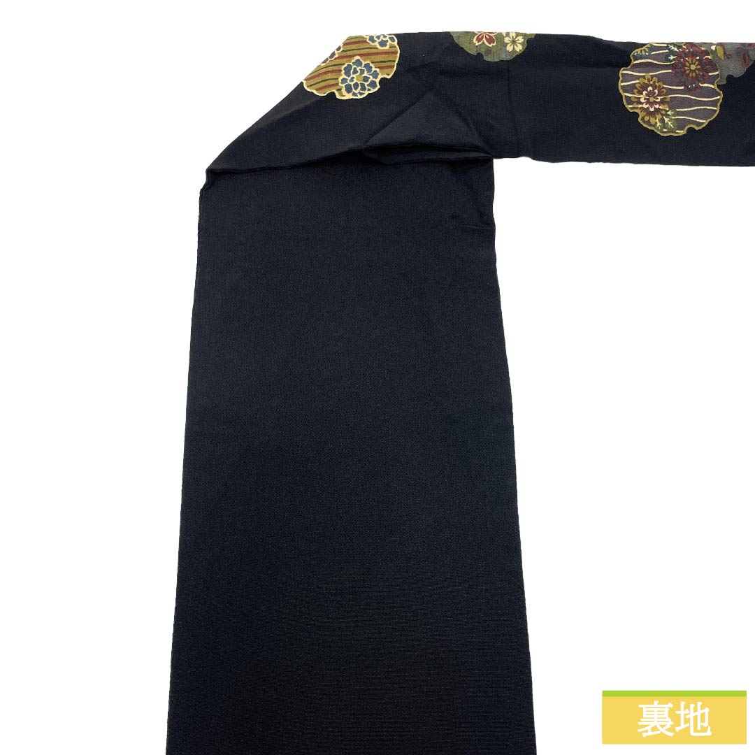 名古屋帯 正絹 Ａランク 名古屋仕立て 黒色（くろいろ） ちりめん地 染帯 古典柄 帯丈386cm 全通 カジュアル 黒系 1124011663410