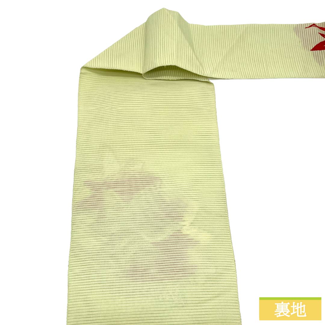 名古屋帯 正絹 Aランク 名古屋仕立て 若芽色（わかめいろ） 夏帯 古典柄 紅葉 帯丈334cm ポイント柄 セミフォーマル 緑系 1124013033319