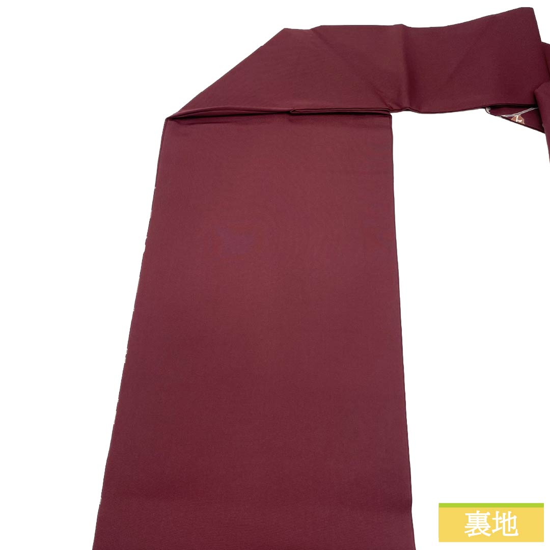 Nagoya obi, genuine silk, A rank, Nagoya tailoring, mokuran-jiki (magnolia color), dyed obi, shioze (crepe silk), arabesque pattern, obi length 380cm, point pattern, semi-formal, brown family, 1124012003414