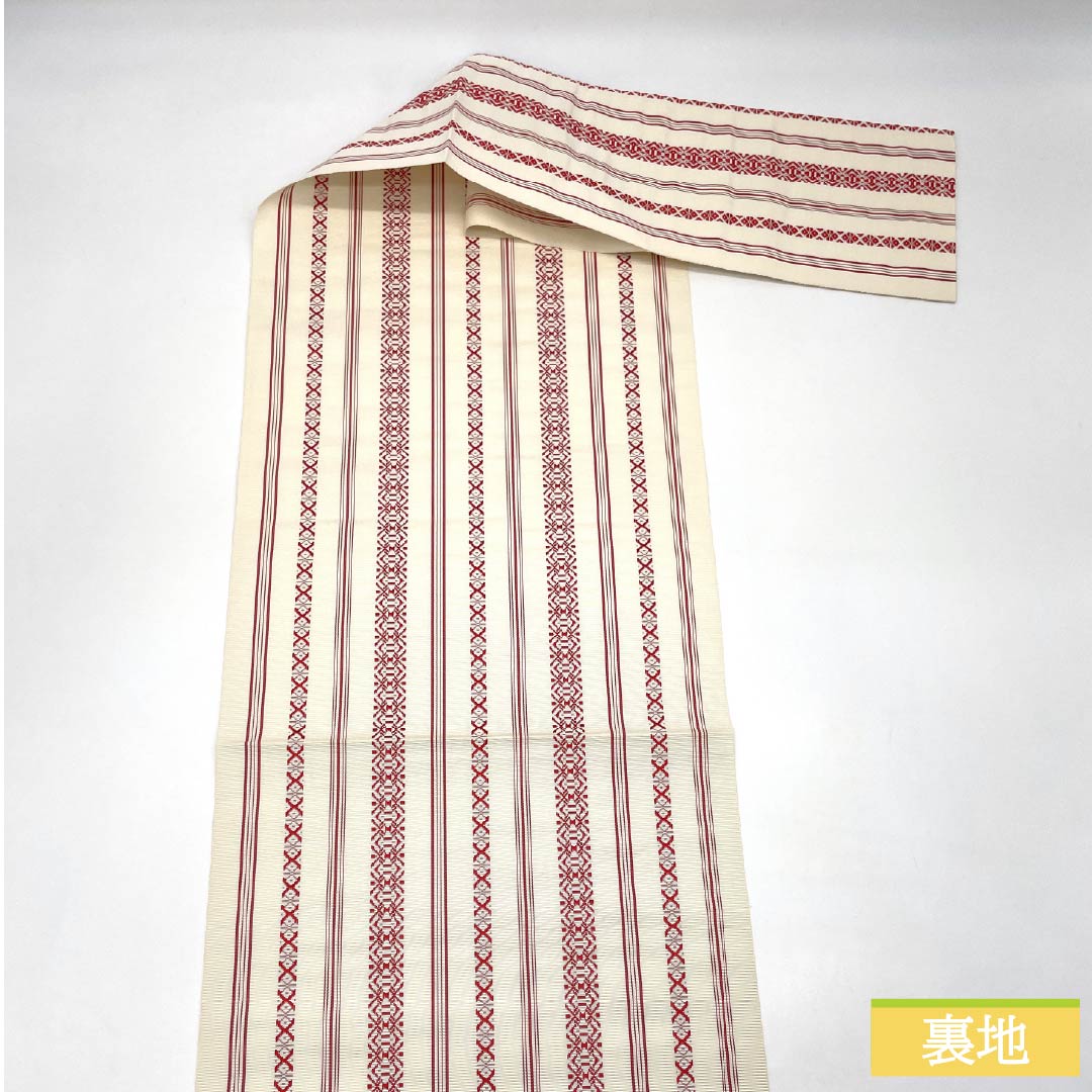 Nagoya Obi, genuine silk, S rank, off-white, Hakata-ori, Kenjo pattern, obi length 362cm, Zen-tsu, casual, white-based, 1124011442311, Matsuba-ji-date