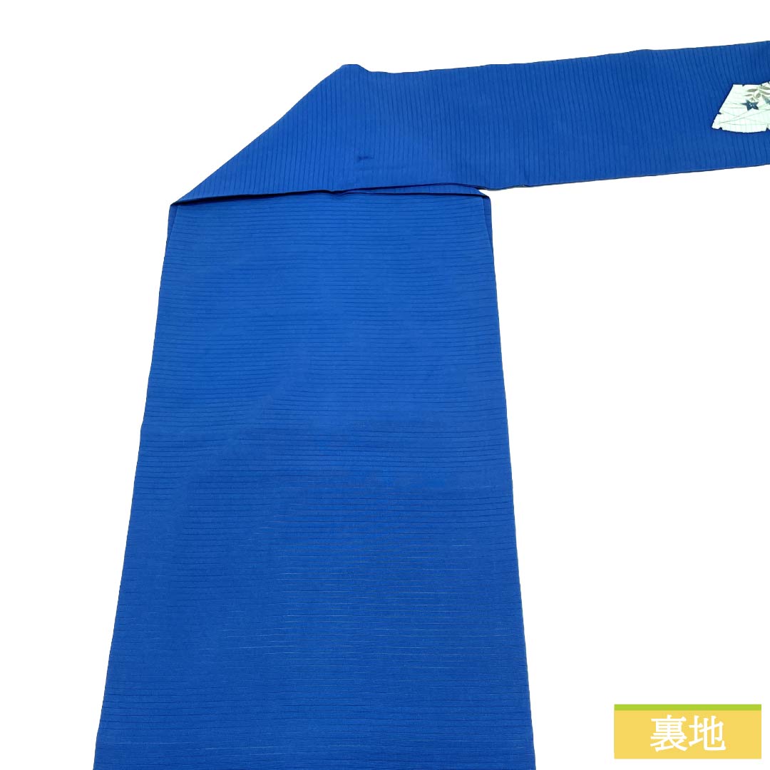 名古屋帯 正絹 Aランク 名古屋仕立て 碧瑠璃色（へきるりいろ） 夏帯 扇 花柄 帯丈362cm ポイント柄 カジュアル 青系 1124012993317