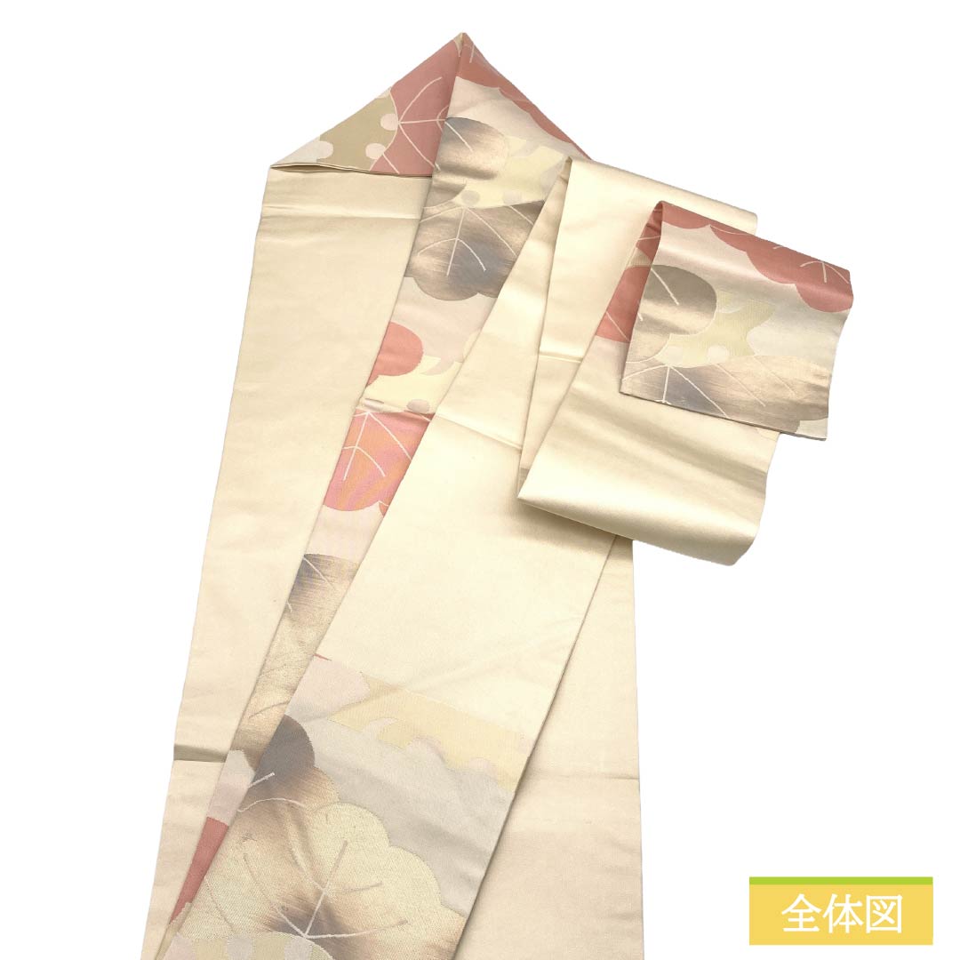 名古屋帯 正絹 Sランク 名古屋仕立て 乳白色（にゅうはくしょく） 古典柄 三階松 帯丈353cm 六通 セミフォーマル クリーム系 1124012662315