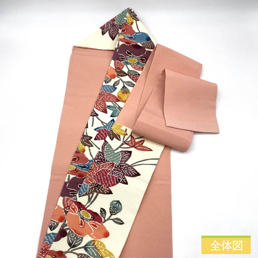 Nagoya obi, genuine silk, A rank, milky white, Kyo-bingata, dawn pink, floral pattern, obi length 345cm, rokkutsu, casual, white, 1124011073311, Nagoya tailoring