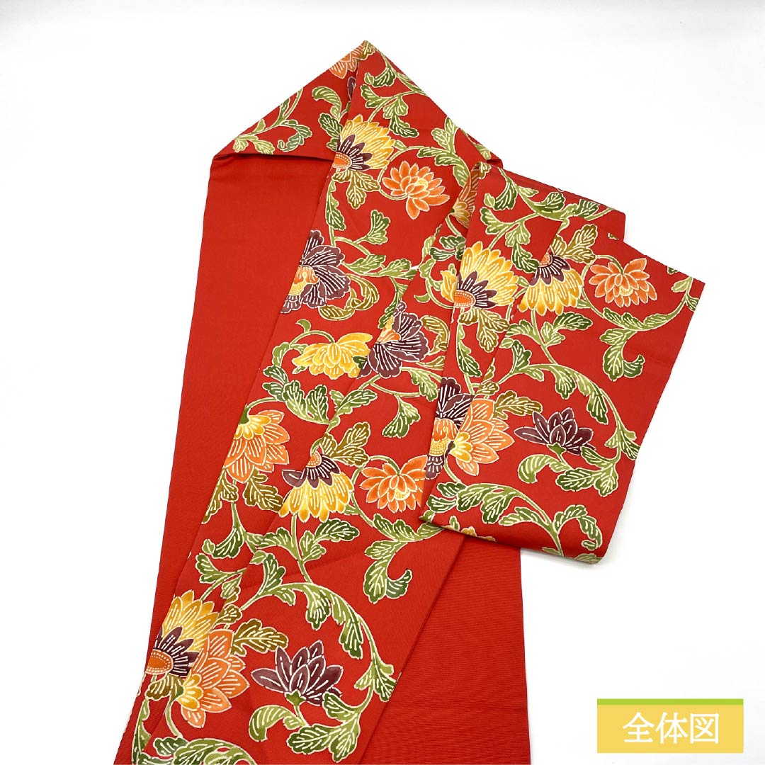 Nagoya Obi, Pure Silk, Rank A, Akabeni-iro (Crimson Red), Kyo-Bingata, Floral Pattern, Obi Length 346cm, Zentsu, Casual, Red Tones, 1124011163312, Nagoya Tailored