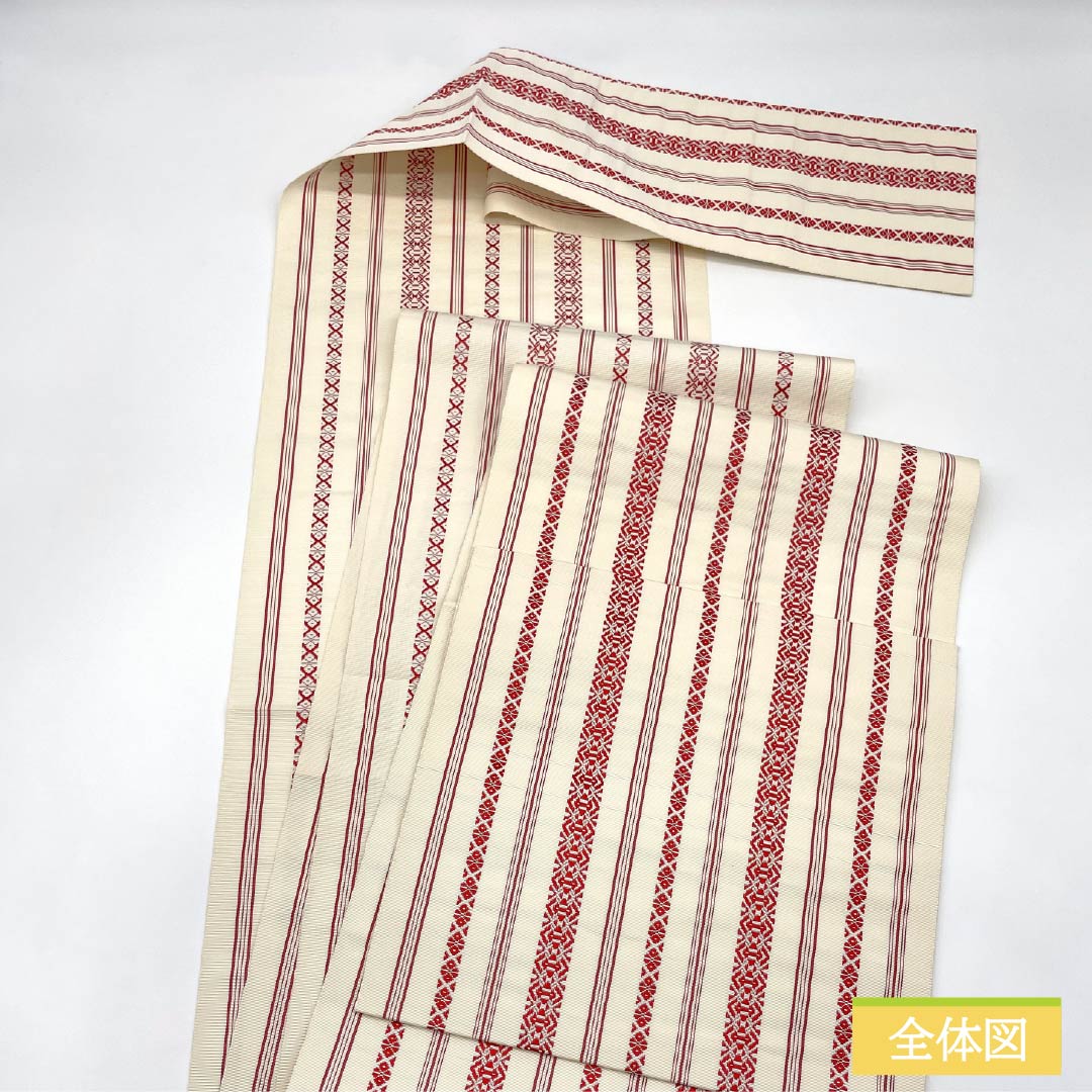 Nagoya Obi, genuine silk, S rank, off-white, Hakata-ori, Kenjo pattern, obi length 362cm, Zen-tsu, casual, white-based, 1124011442311, Matsuba-ji-date
