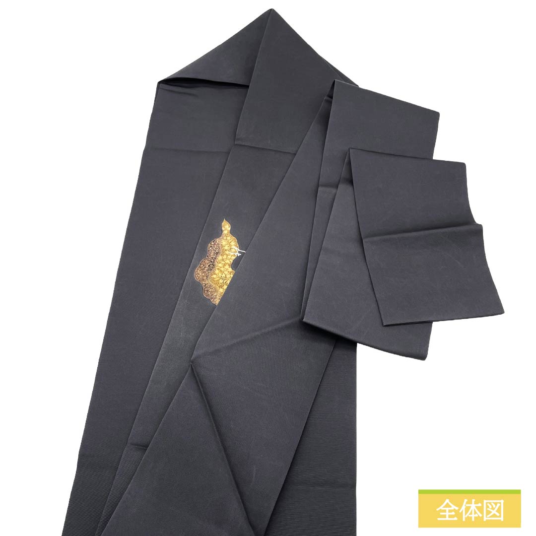 名古屋帯 正絹 Aランク 名古屋仕立て 黒鼠色（くろねずいろ） 古典柄 塩瀬 和楽器 帯丈370cm ポイント柄 セミフォーマル 黒系 1124012573310