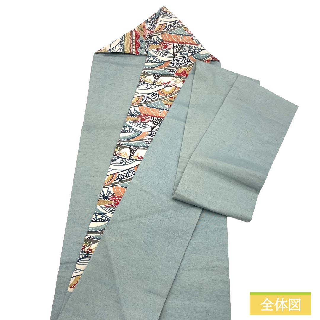 名古屋帯 正絹 Aランク 名古屋仕立て 白色（しろいろ） 型染 砧青磁色（きぬたせいじいろ） 風景柄 帯丈333cm 六通 カジュアル 白系 1124012223311