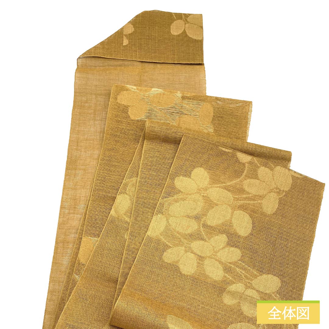 名古屋帯 正絹 Aランク 松葉仕立て 丁子色（ちょうじいろ） 夏帯 萩 古典柄 帯丈362cm 六通 カジュアル 茶系 1124012823314