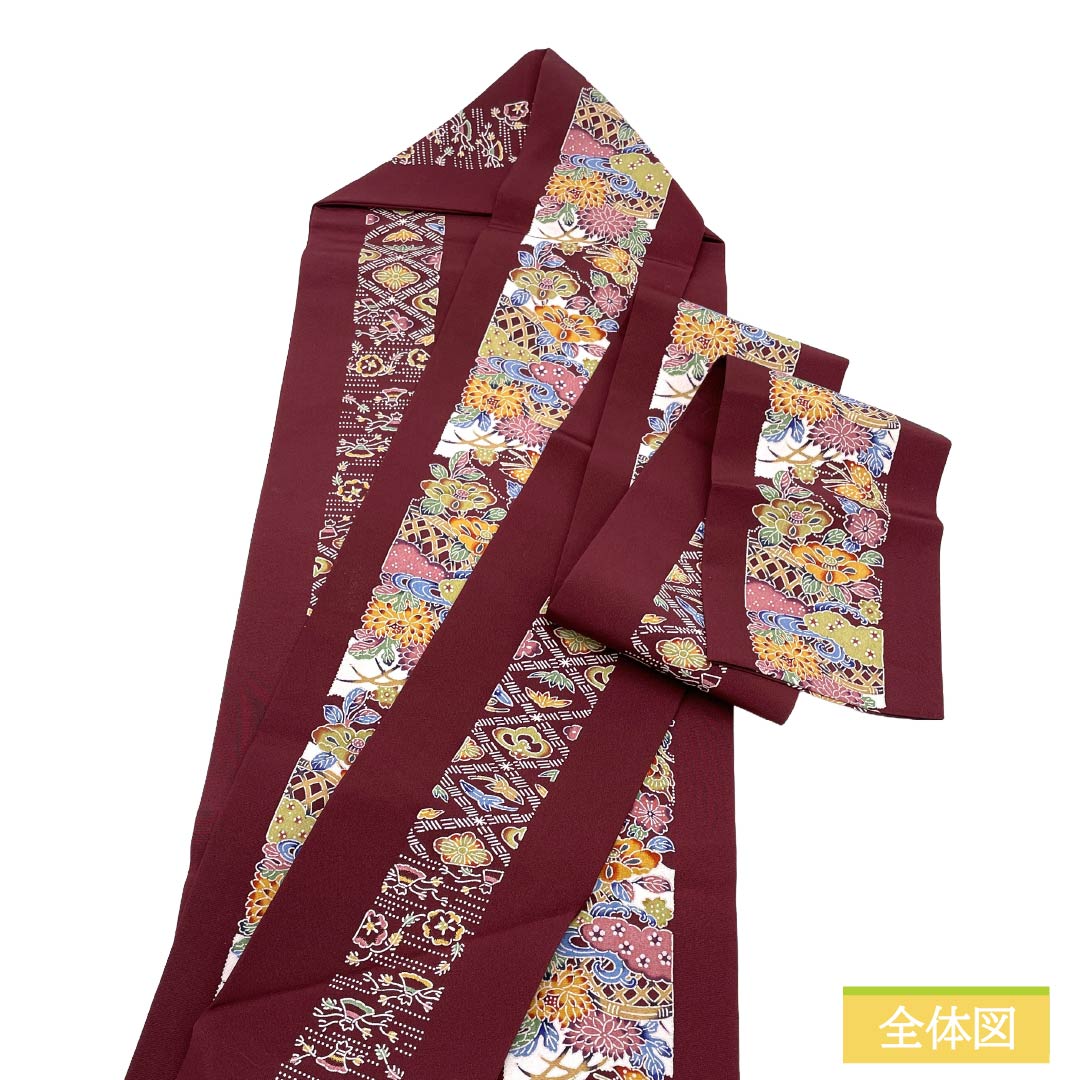Nagoya obi, genuine silk, Rank A, Nagoya tailoring, Mokuran-iro (pale yellow), Kyo-bingata, stripes, classical pattern, obi length 360cm, full-width pattern, casual, purple-tones, 1124011693320
