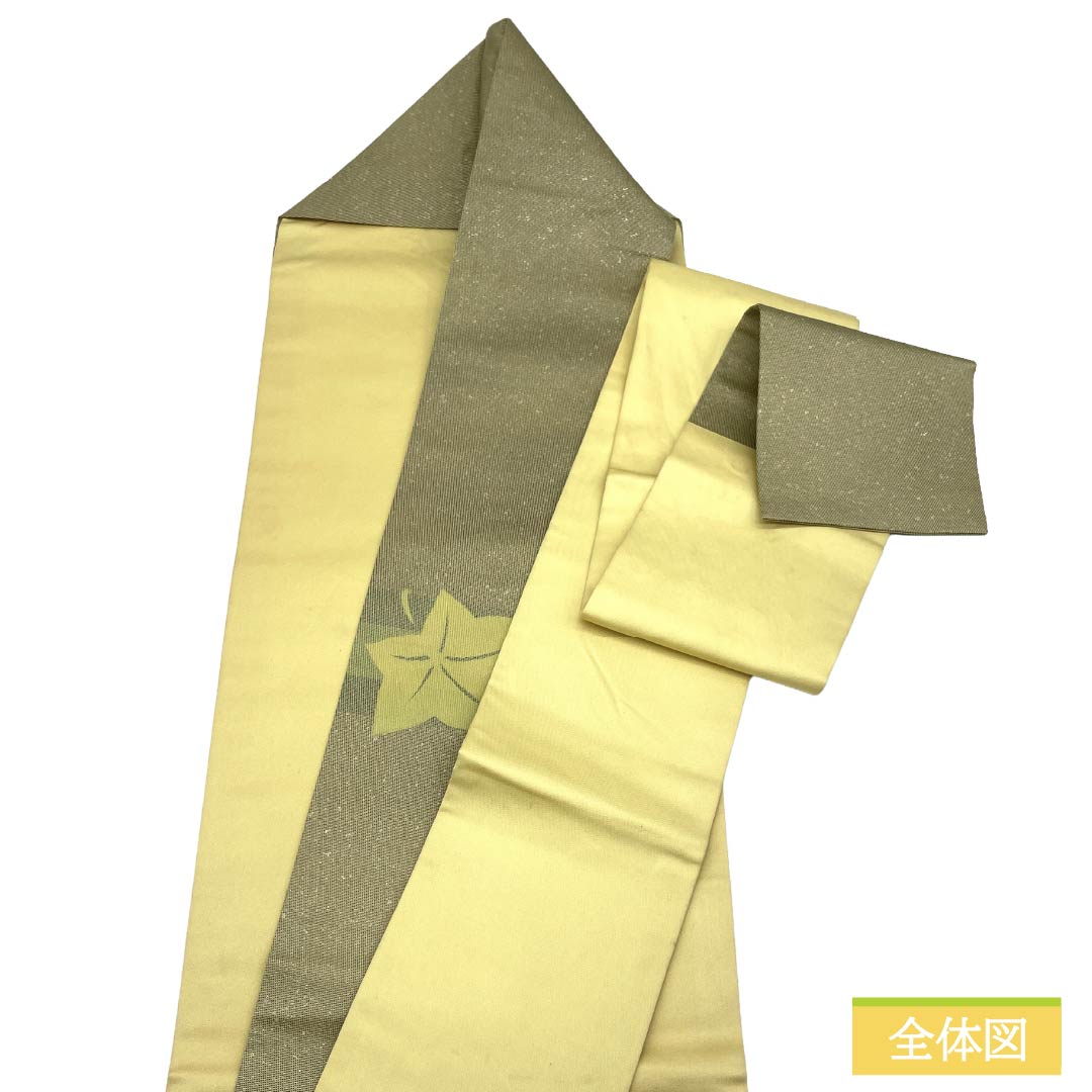 名古屋帯 正絹 Aランク 名古屋仕立て 蝋色（ろういろ） 古典柄 紅葉 帯丈355cm ポイント柄 カジュアル 緑系 1124012693319