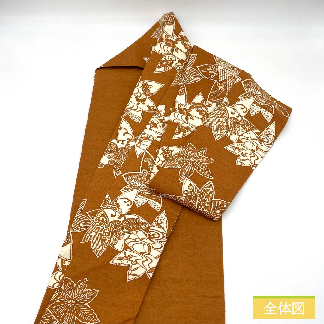 Nagoya Obi, Pure Silk, Rank B, Persimmon Brown, Stenciled Dyeing, Traditional Craft, by Hijikata, Obi Length 368cm, Zen-tsu, Casual, Brown Tones, 1124011434314, Nagoya-style tailoring