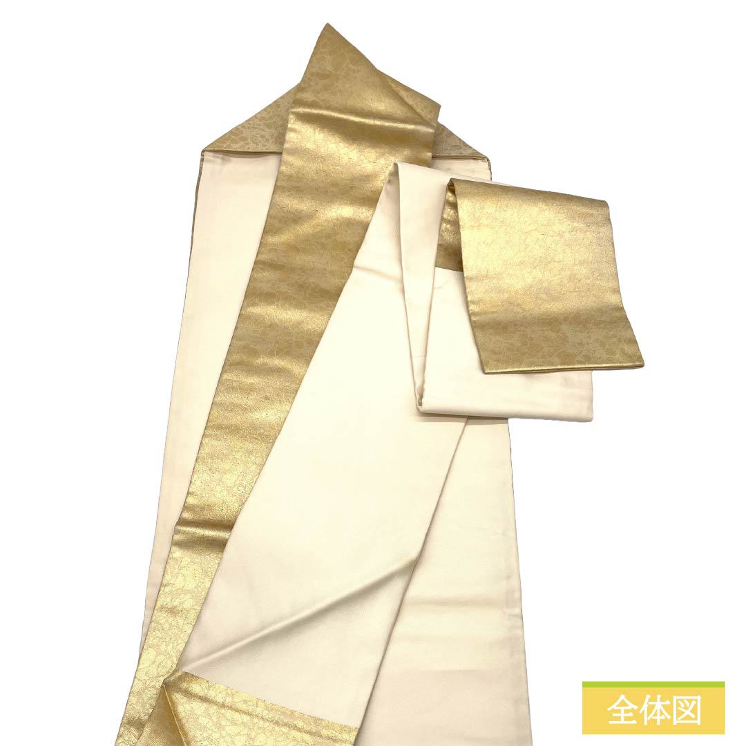 名古屋帯 正絹 Aランク 名古屋仕立て 金色（きんいろ） 古典柄 紐 ライン 帯丈355cm ポイント柄 セミフォーマル 金系 1124012723321