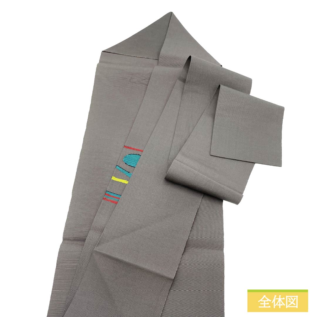 Nagoya Obi, genuine silk, A rank, Nagoya tailoring, geometric pattern, obi length 356cm, partial pattern, casual, gray-based, 1124012503322