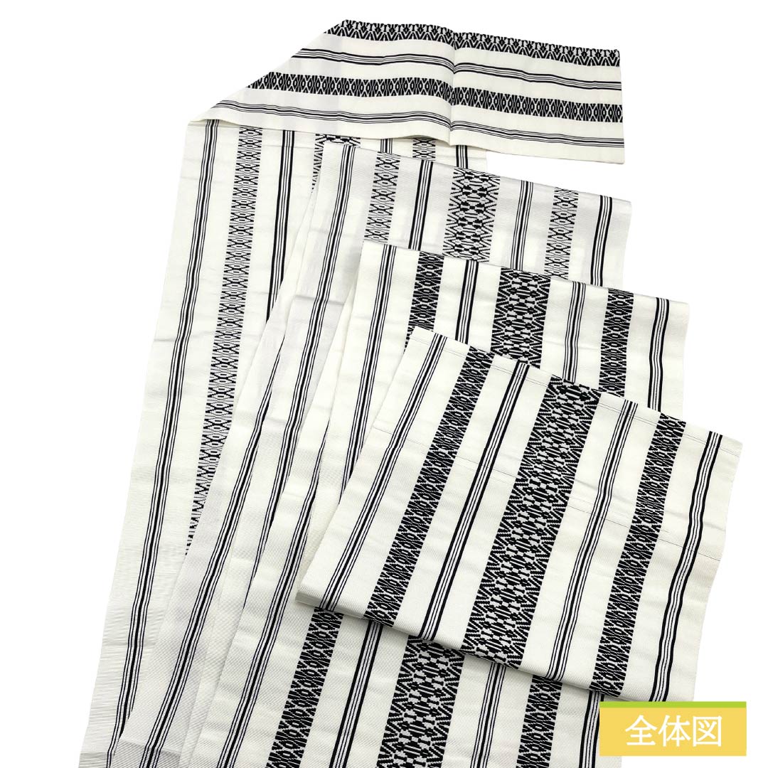 Nagoya Obi - Silk - Rank S - Matsuba-style - White - Hakata-ori - Kenjo Pattern - Monotone - Obi length 379cm - Zen-tsu - Casual - White-based - 1124011812311