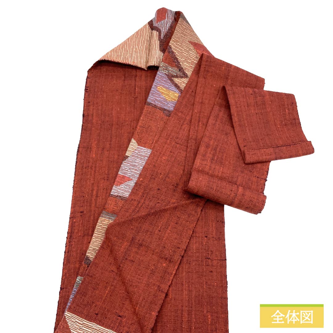 名古屋帯 正絹 Sランク 名古屋仕立て 紅樺色（べにかばいろ） 抽象柄 帯丈366cm 六通 カジュアル 茶系 1124012302314