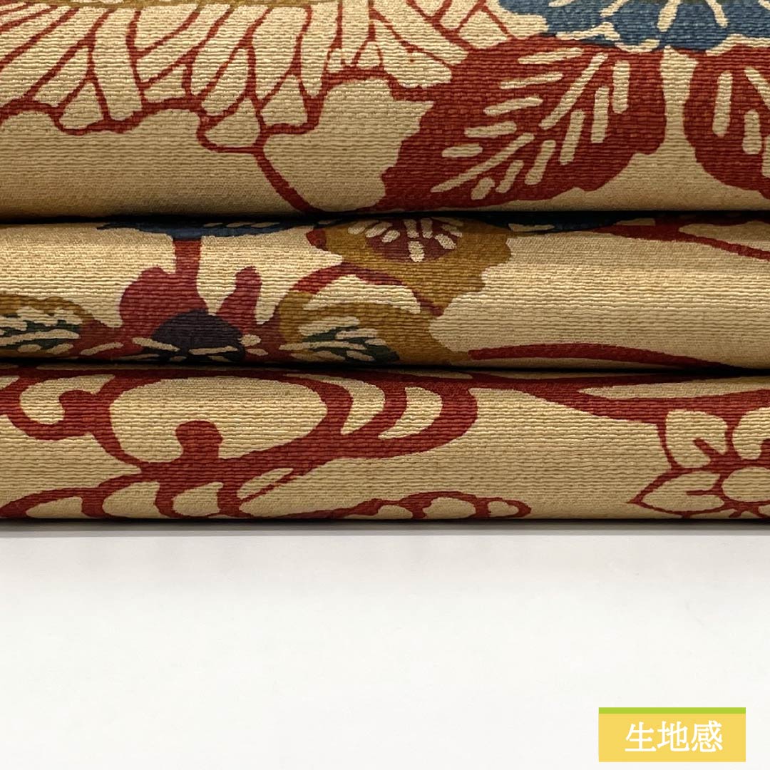 Nagoya obi, genuine silk, Rank A, clove color, Kyo-bingata, floral pattern, classic design, obi length 348cm, rokkutsu, casual, beige, 1124011123325, Nagoya style
