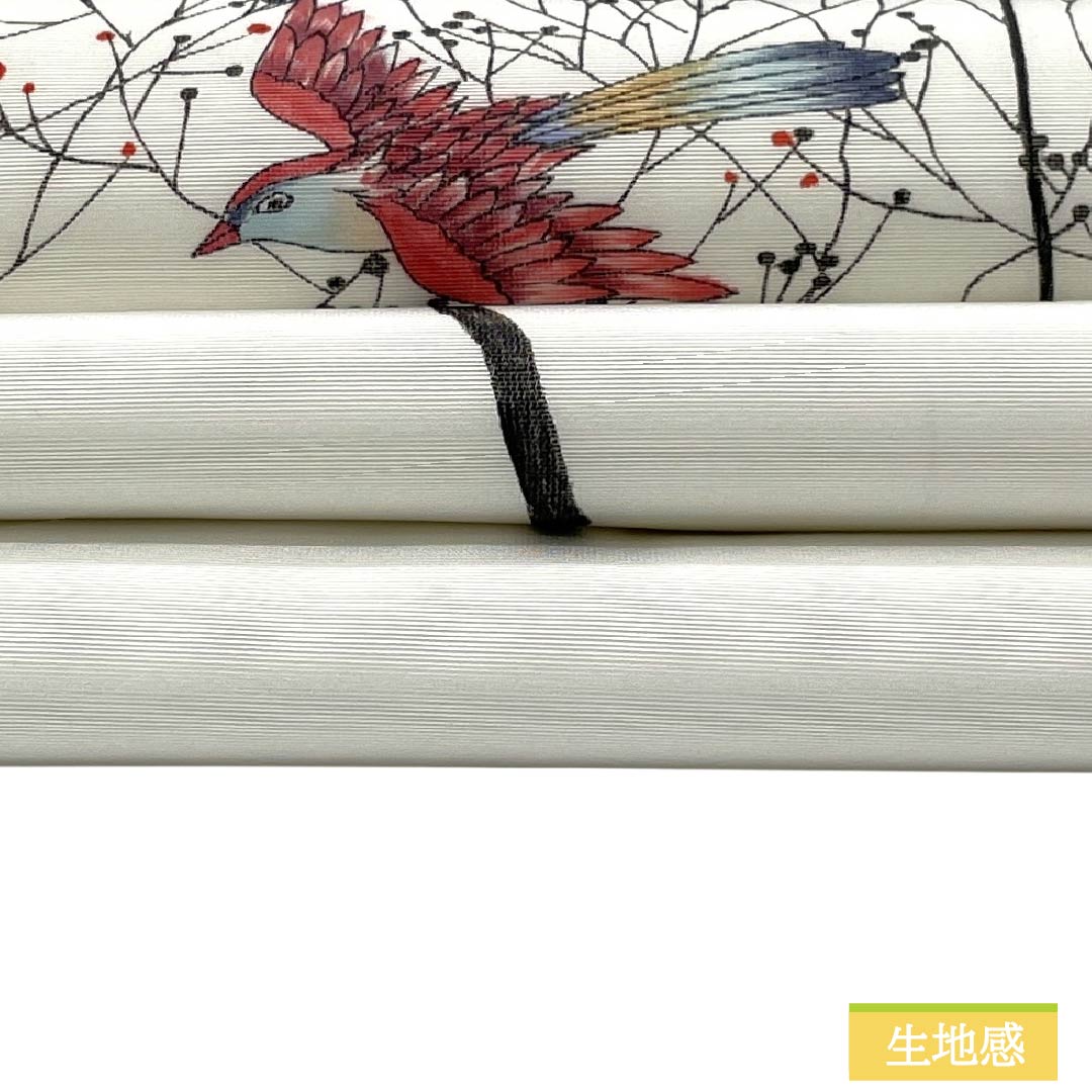 名古屋帯 正絹 Aランク 名古屋仕立て 白色（しろいろ） 塩瀬 木 鳥 帯丈370cm ポイント柄 カジュアル 白系 1124012583311