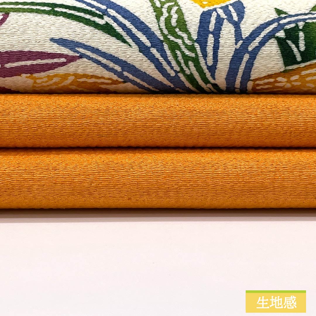 Nagoya obi, genuine silk, Rank A, orange, stencil-dyed, chirimen fabric, classic pattern, obi length 350cm, partial pattern, casual, orange-toned, 1124011483326, Nagoya style tailoring
