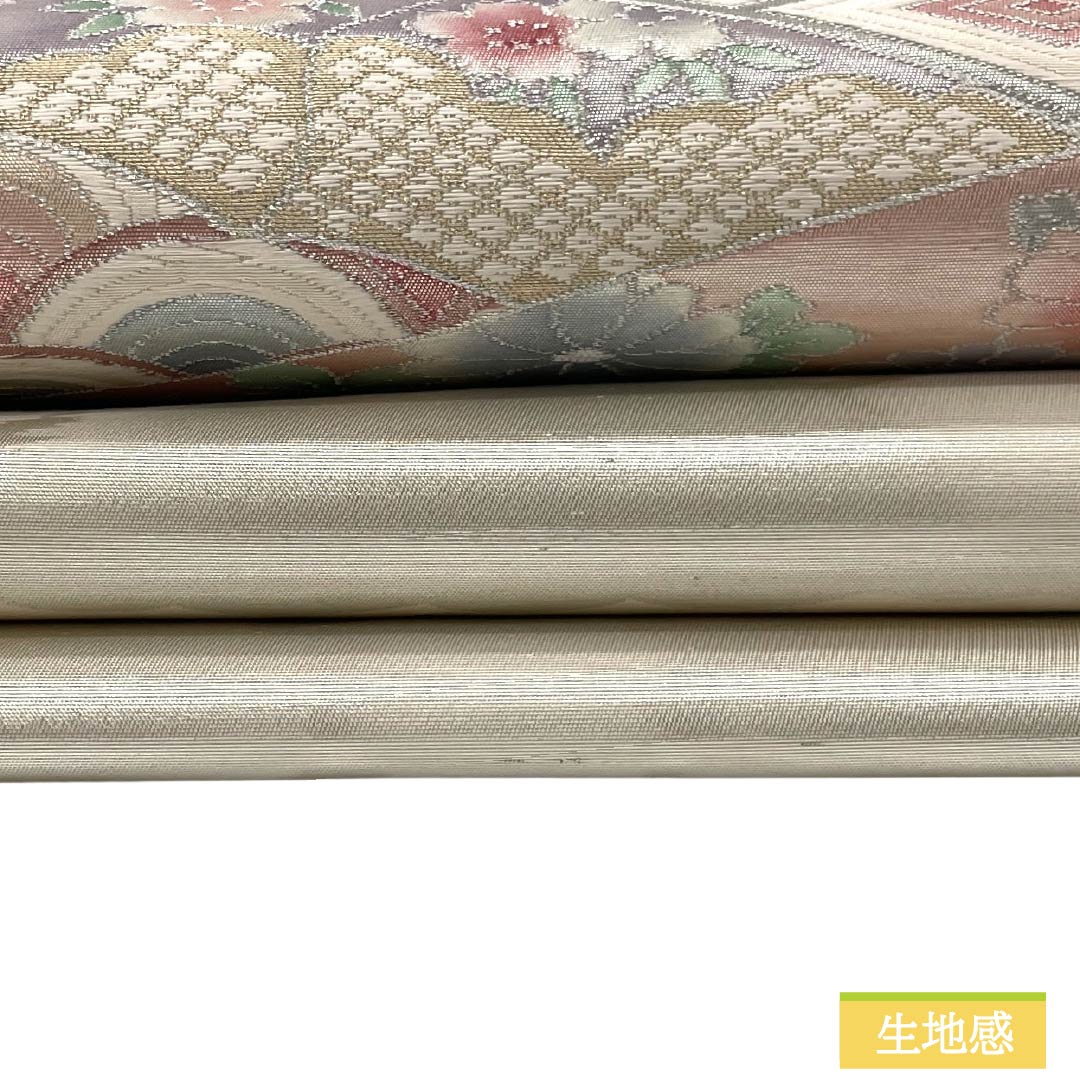 名古屋帯 正絹 Aランク 名古屋仕立て 生成り色（きなりいろ） 古典柄 帯丈362cm ポイント柄 セミフォーマル 白系 1124012803311