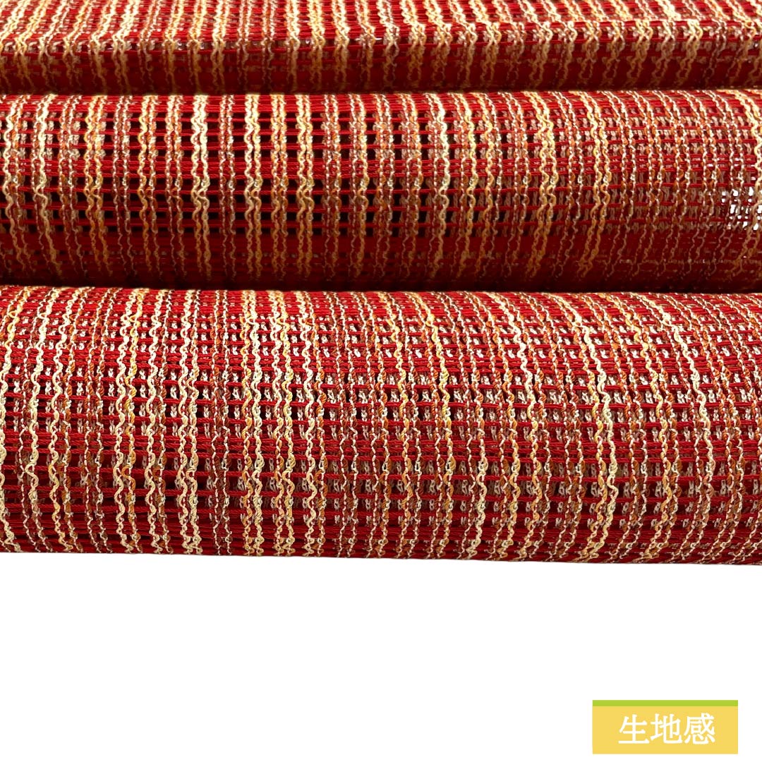 名古屋帯 正絹 Sランク 松葉仕立て 赤紅色（あかべにいろ） 夏帯 縞 トンネル仕立て 帯丈376cm 全通 カジュアル 赤系 1124012862312