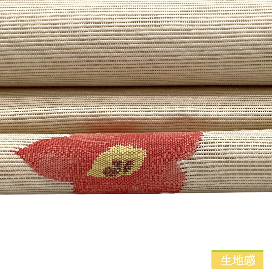 名古屋帯 正絹 Sランク 松葉仕立て 生成り色（きなりいろ） 夏帯 草花  帯丈373cm ポイント柄 セミフォーマル クリーム系 1124011802315