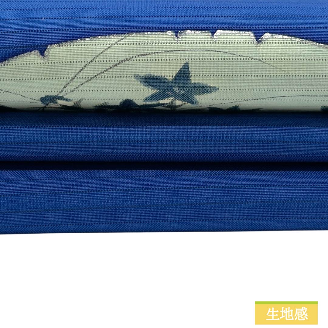 名古屋帯 正絹 Aランク 名古屋仕立て 碧瑠璃色（へきるりいろ） 夏帯 扇 花柄 帯丈362cm ポイント柄 カジュアル 青系 1124012993317