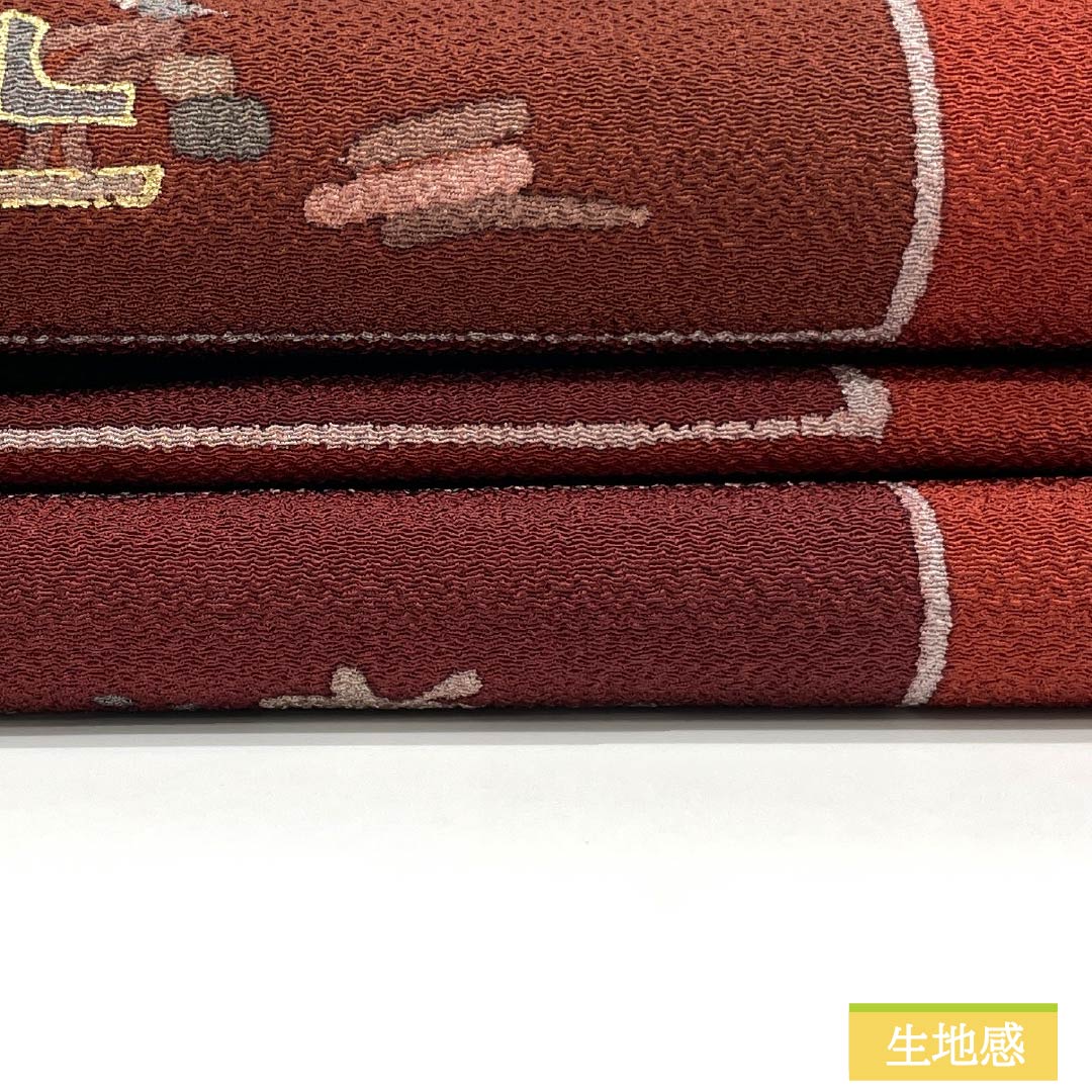 名古屋帯 正絹 Aランク 牛血紅色（ぎゅうけつこういろ） 型染 ふるさと 糸巻 帯丈362cm 全通 カジュアル 赤系 1124011563312 名古屋仕立て