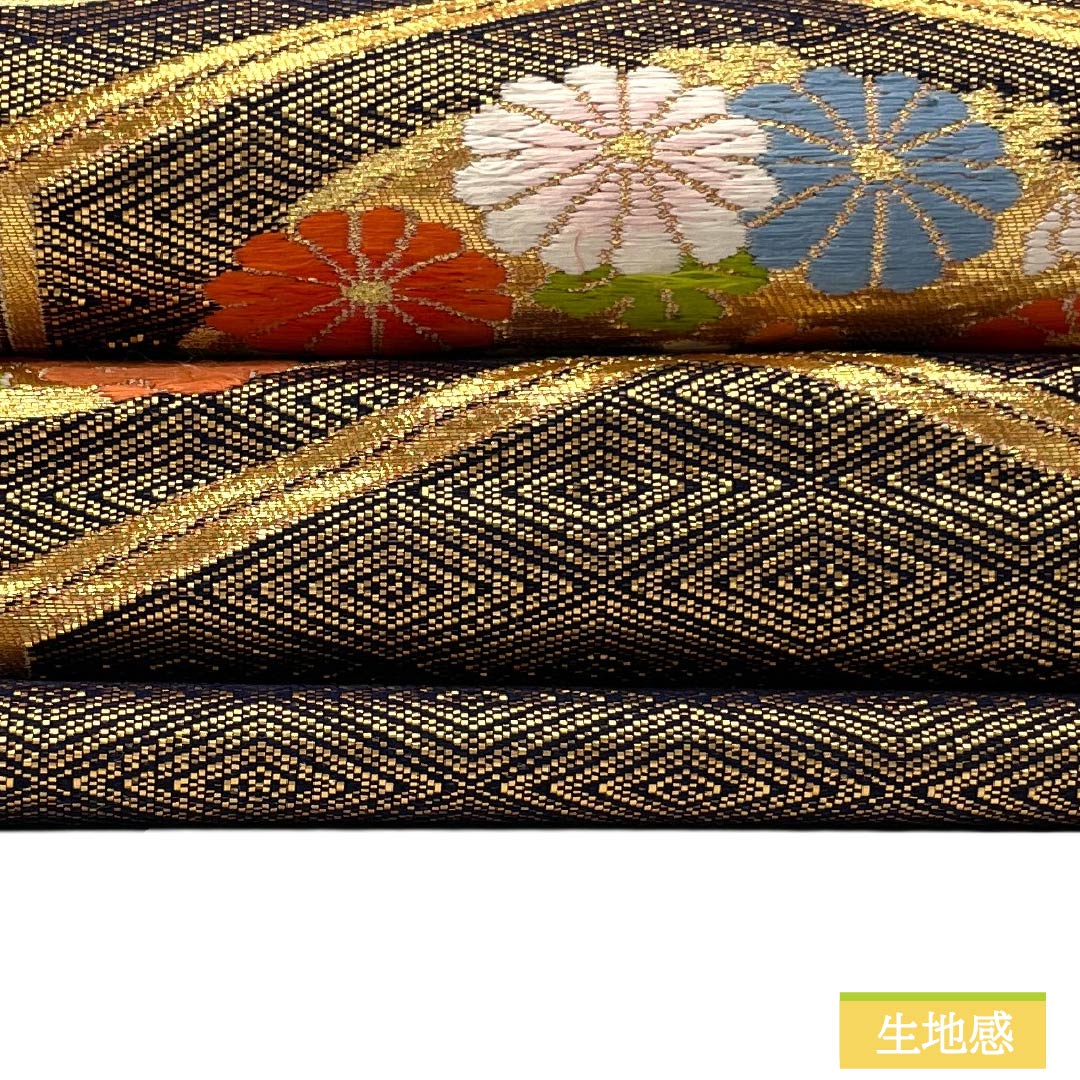 名古屋帯 正絹 Aランク 名古屋仕立て 金色（きんいろ） 佐賀錦 古典柄 亀甲 帯丈353cm ポイント柄 セミフォーマル 金系 1124012543321