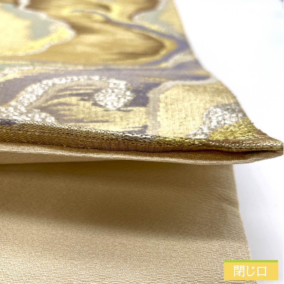 Fukuro Obi, pure silk, gold, Nishijin weave, abstract pattern, obi length 428cm, S rank, six-pass, semi-formal, gold, 1123012932321
