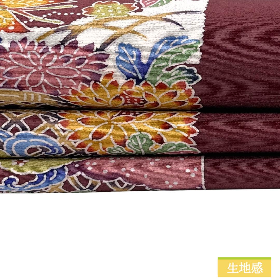 Nagoya obi, genuine silk, Rank A, Nagoya tailoring, Mokuran-iro (pale yellow), Kyo-bingata, stripes, classical pattern, obi length 360cm, full-width pattern, casual, purple-tones, 1124011693320